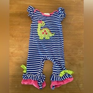 Marie Nicole 6-12 month stripe bow novelty dinosaur one piece bright outfit